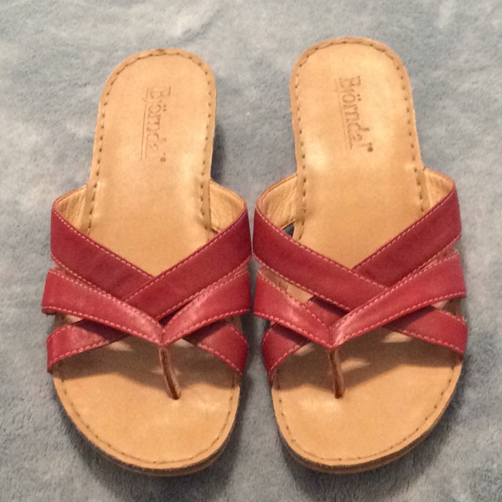 Red leather sandals